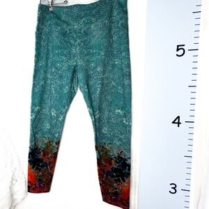 Soft Surroundings Green Paisley Yoga Workout Leggings Pants XL
